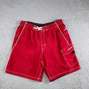 Speedo Swim Trunks Men Small Red Contrast Stitch Cargo Pocket Board Shorts